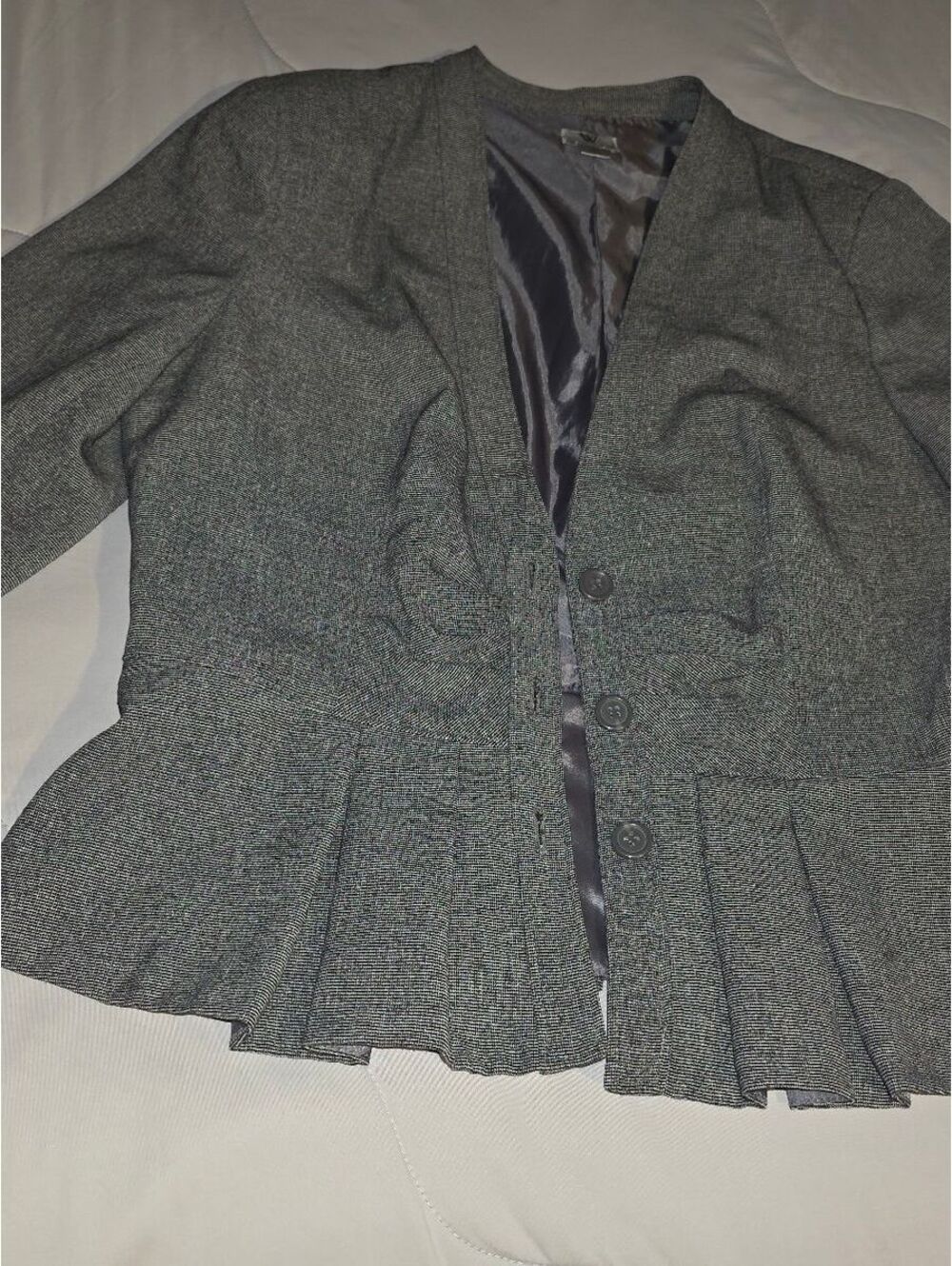 Worthington  Grey Pleated Peplum Blazer Jacket Business Holidays, parties  sz 12